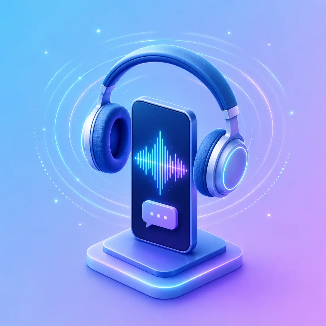 Headset hovering above a phone with a voice waveform