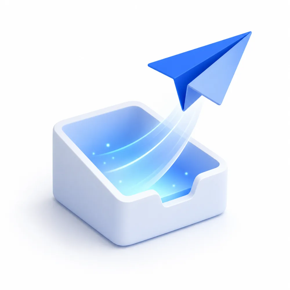 Paper airplane lifting off from an inbox tray
